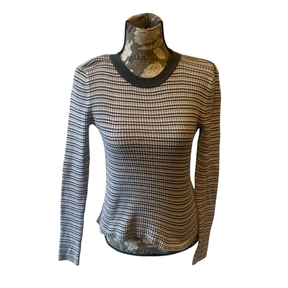 AMERICAN EAGLE Gray & Pink Striped Crewneck Sweater size Large